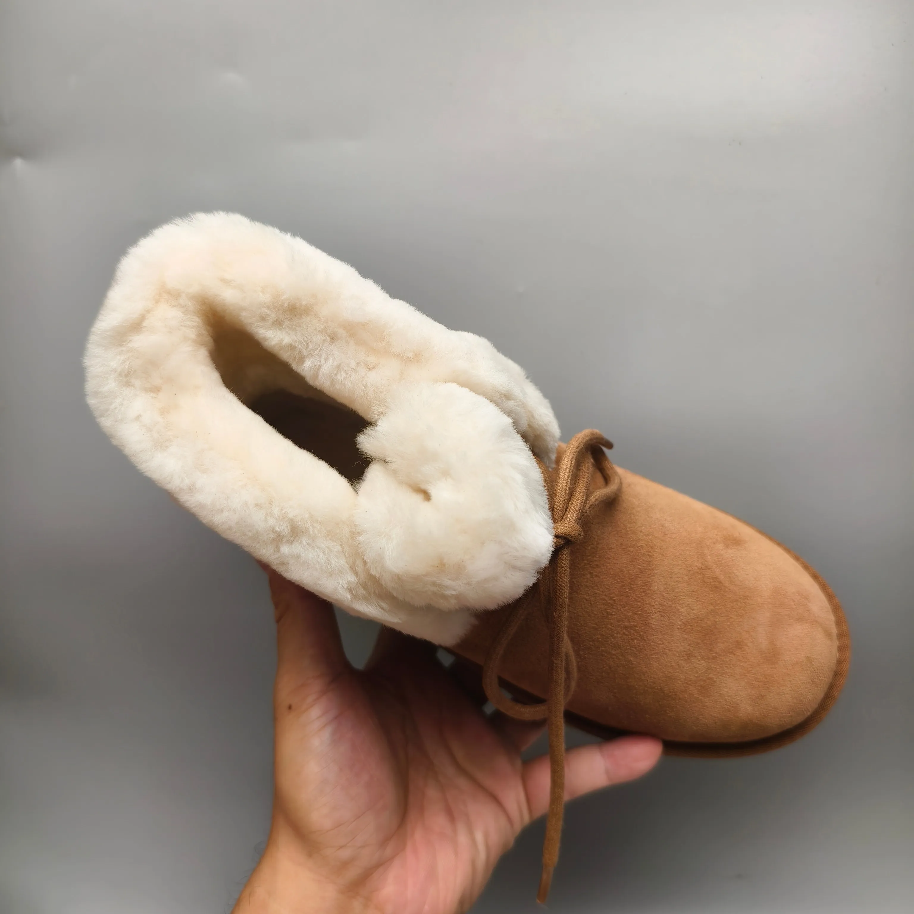 💰520 UGG sheepskin all-in-one snow boots 4576 mid-calf lace-up casual women's shoes Color: Gray Maroon Black Matching Size: 35-40